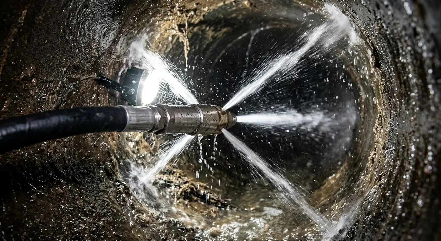 High-pressure hydro jetting nozzle cleaning sewer pipe for Sewer Line Relining in Lighthouse Point